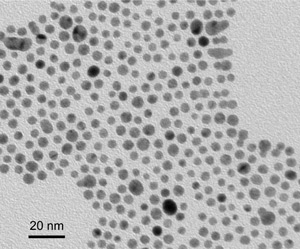 3-5 nm (1-mercaptoounde-11-yl) 四乙二醇涂层金（平均核心直径 4.74 ± 0.73 nm）。